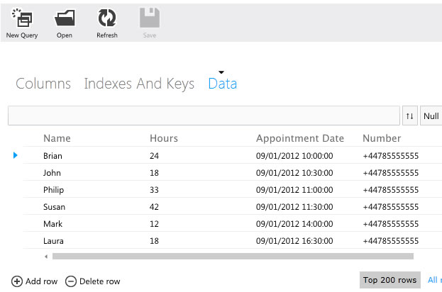 Sql Azure table with appointment details